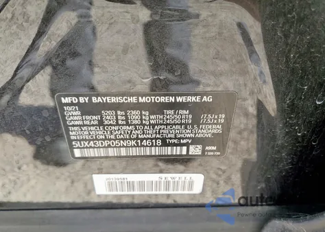 2022 BMW X3 Sdrive30I из США, поврежденный, VIN 5UX43DP05N9K14618